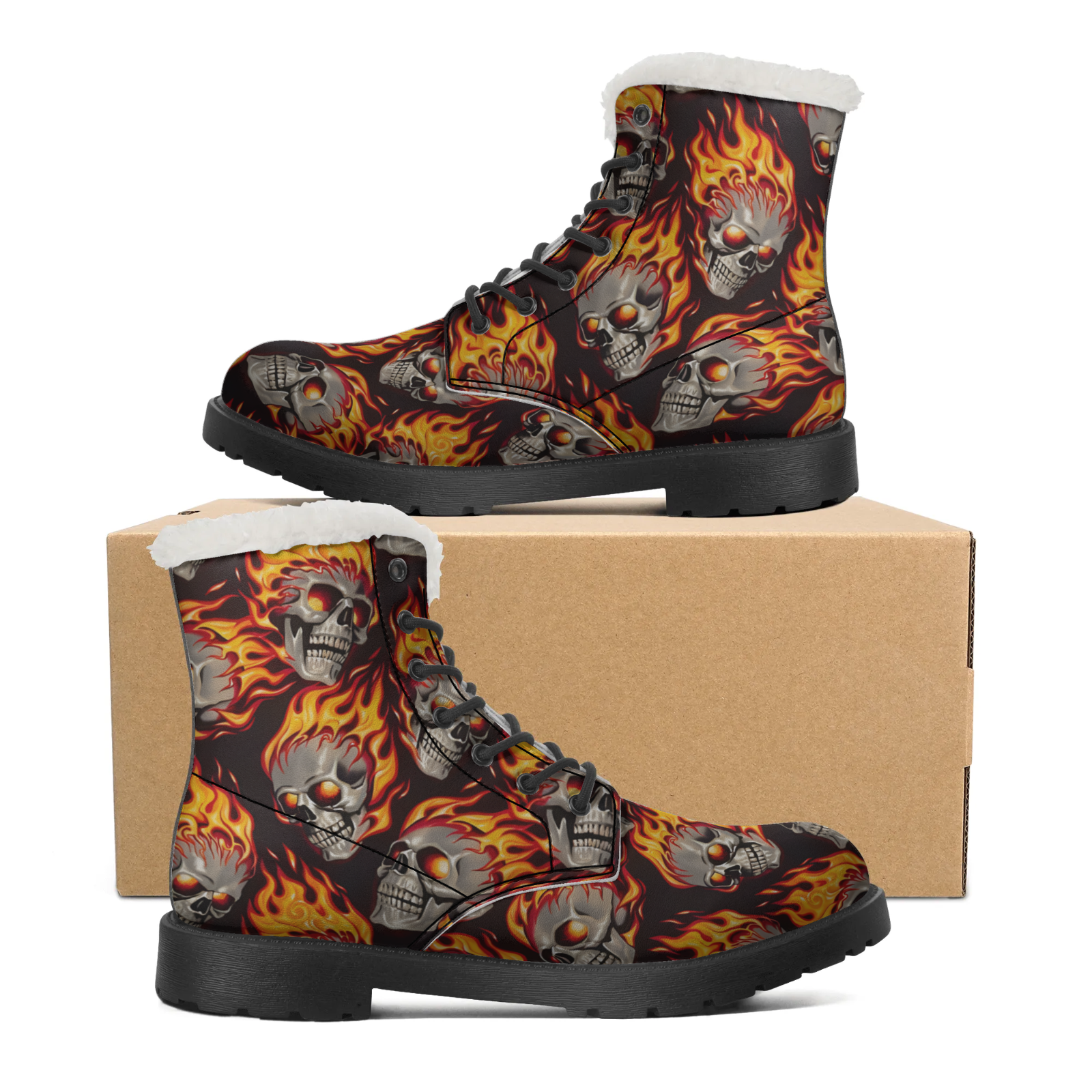 Men Shoes Eu To Us Size - Fire Skull Patterns Snow Boots for